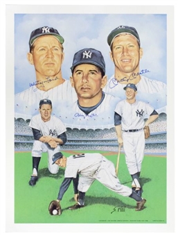 Mickey Mantle, Billy Martin, & Whitey Ford Signed Yankees Lithograph